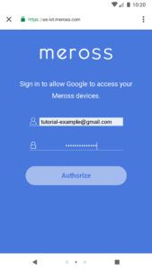 Google Home Authorize meross
