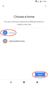 Google Home Choose a home Next