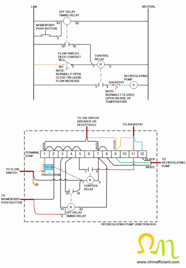 Recirculating pump flow switch and pushbutton wiring diagram